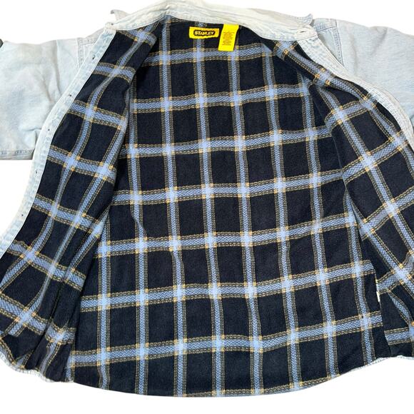 Vintage Stanley denim plaid fleece lined shirt jacket shacket men size large - Picture 3 of 8